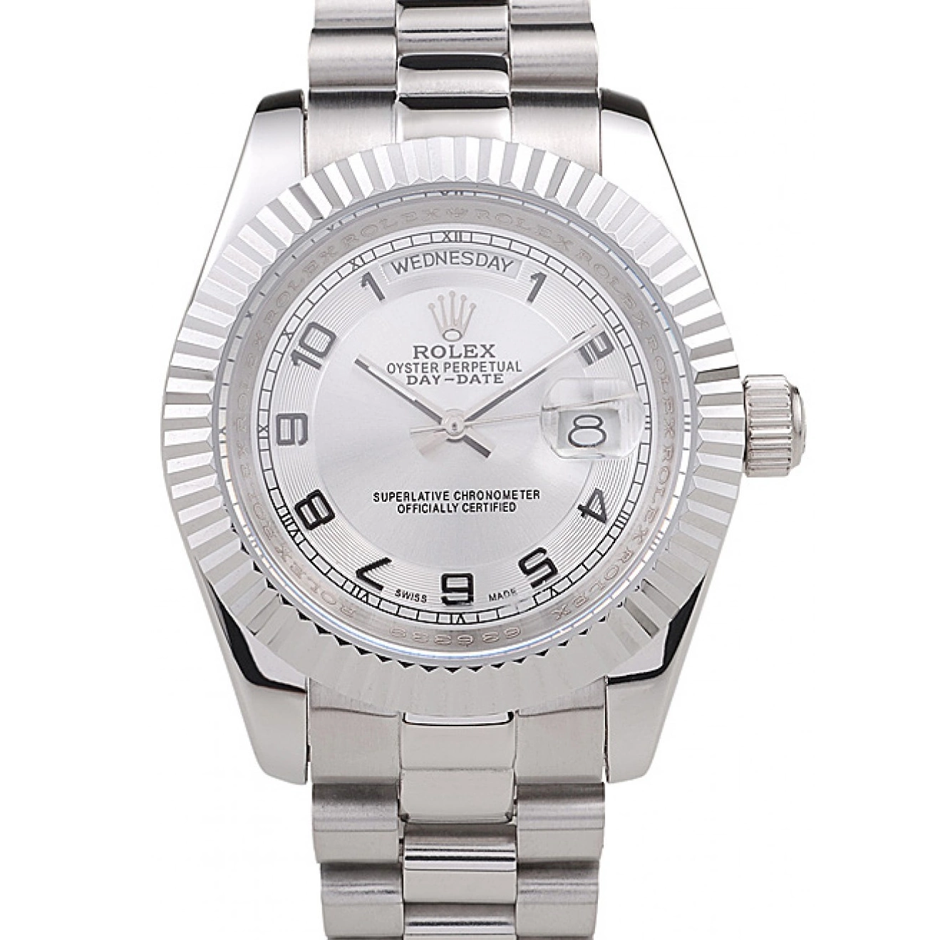 AAA Replica Watches Steel Dial Rolex Day-Date Stainless Polished White 0822
